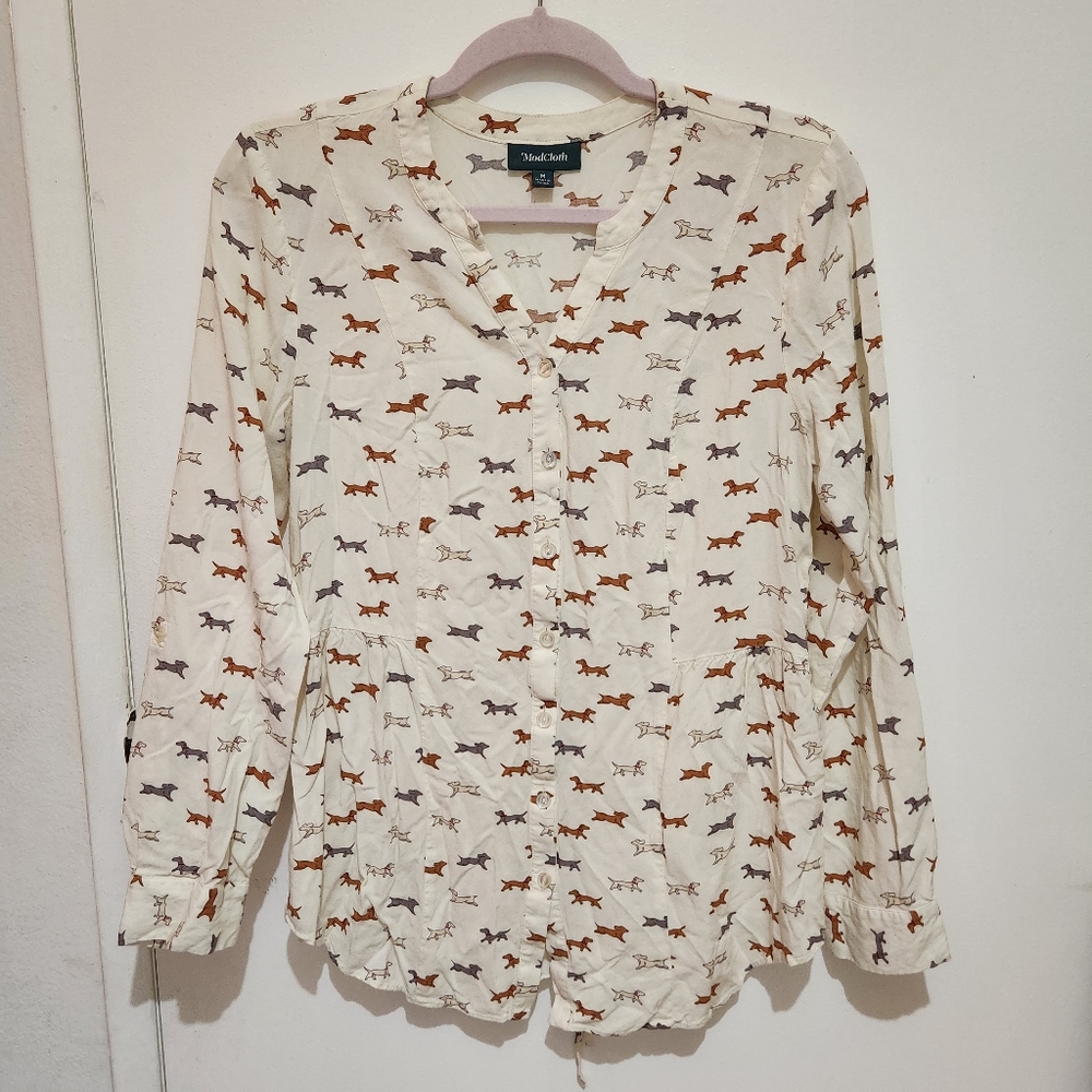 Modcloth Cream Blouse with Animal Print